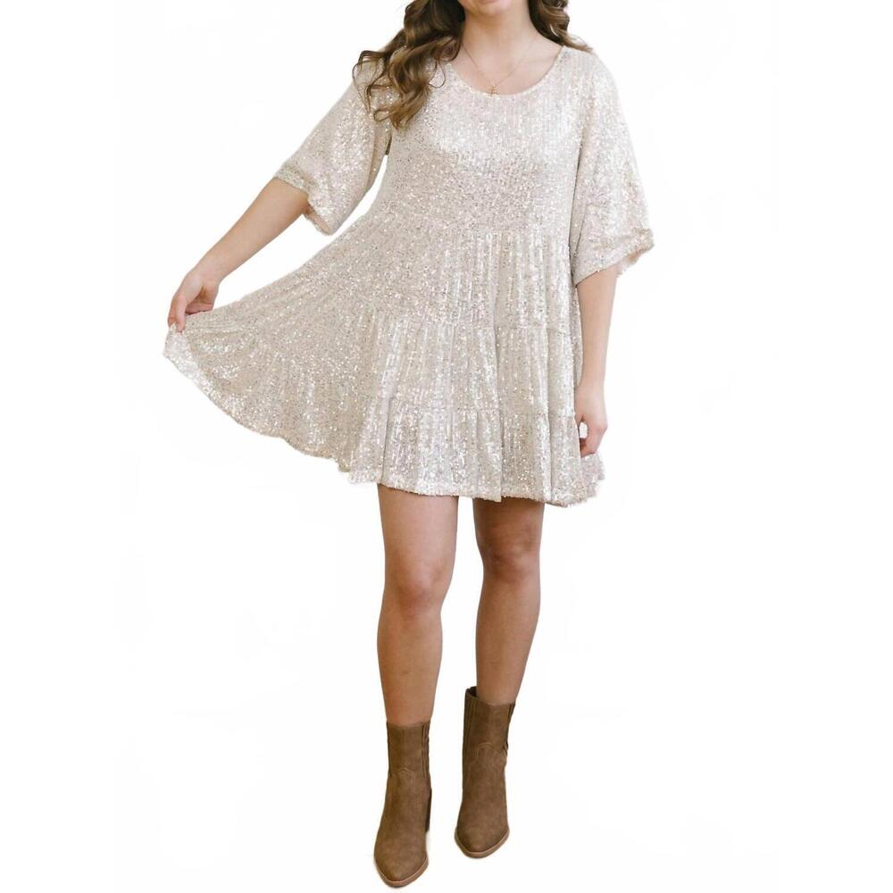 NEW LARA DAISY benny babydoll mini dress in gold silver